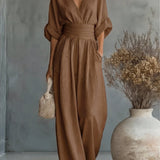 Élise - Elegante vloeiende jumpsuit - Bruin