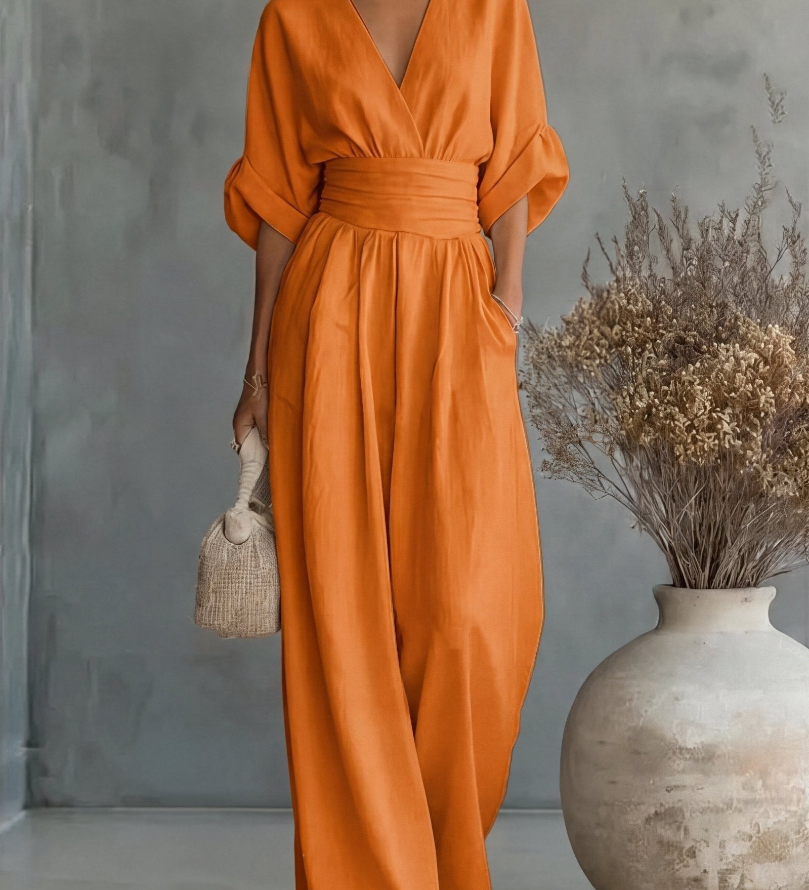 Élise - Elegante vloeiende jumpsuit - Oranje