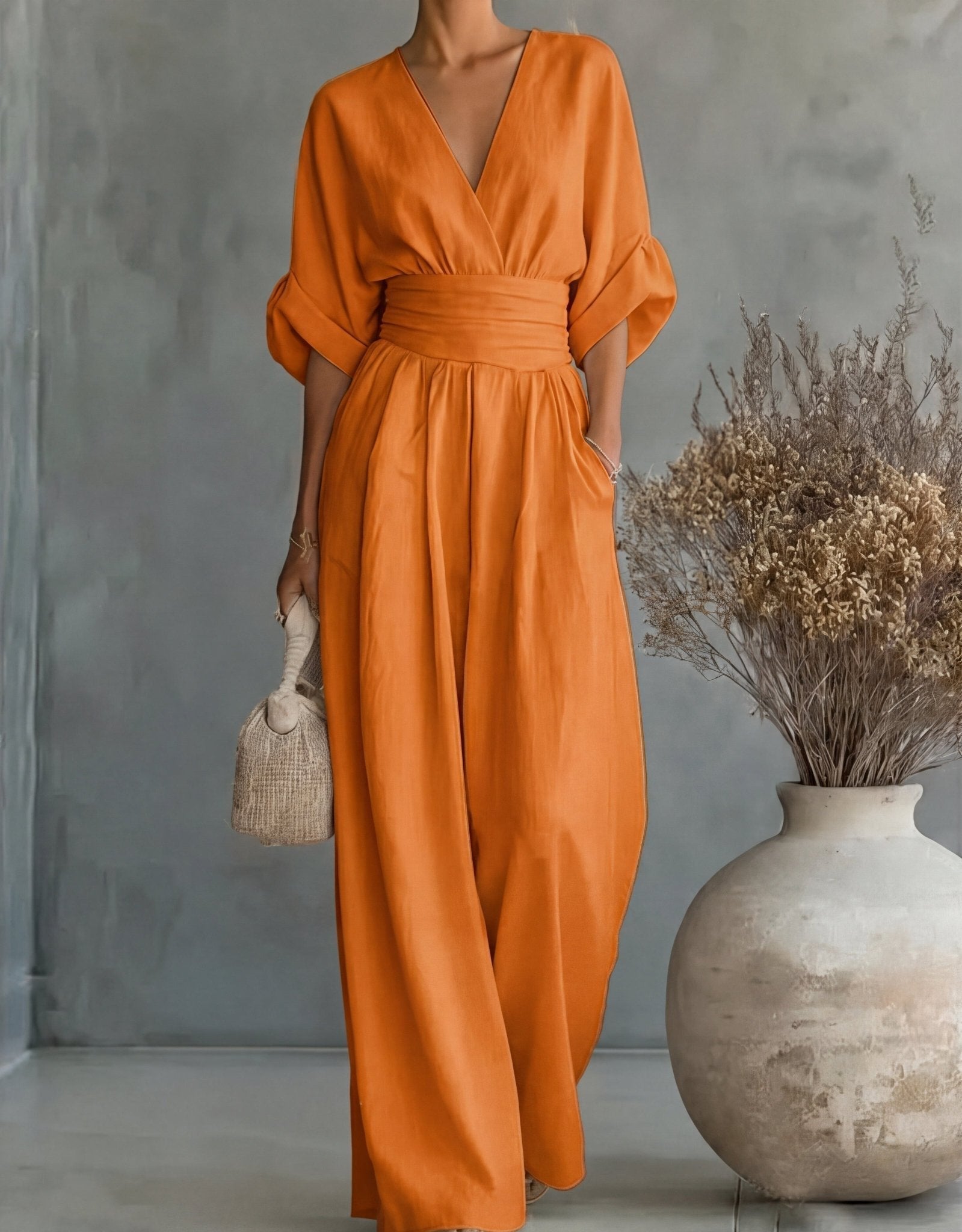 Élise - Elegante vloeiende jumpsuit - Oranje