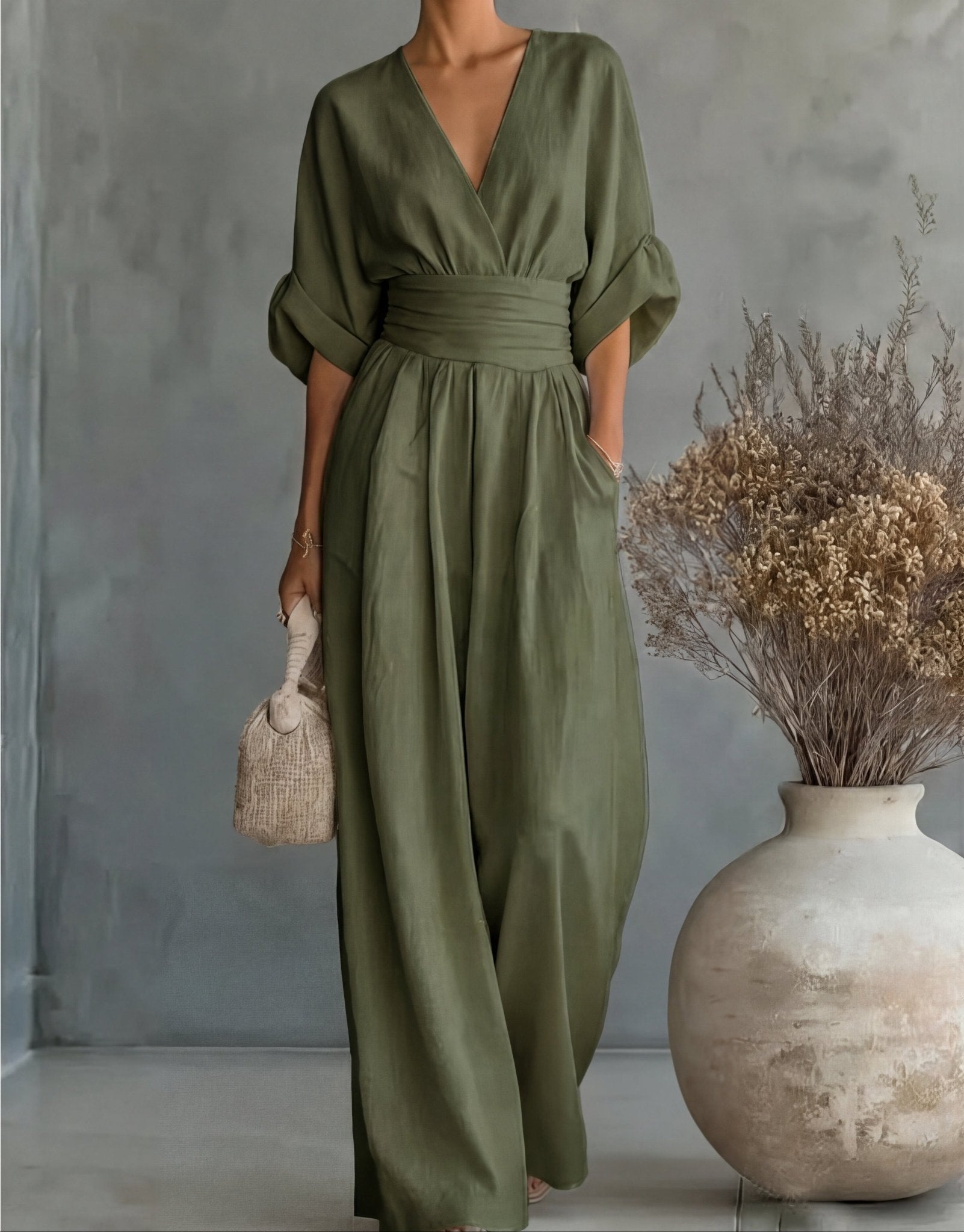Élise - Elegante vloeiende jumpsuit - Groen