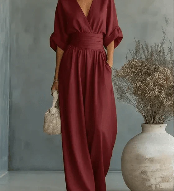 Élise - Elegante vloeiende jumpsuit - Bordeaux