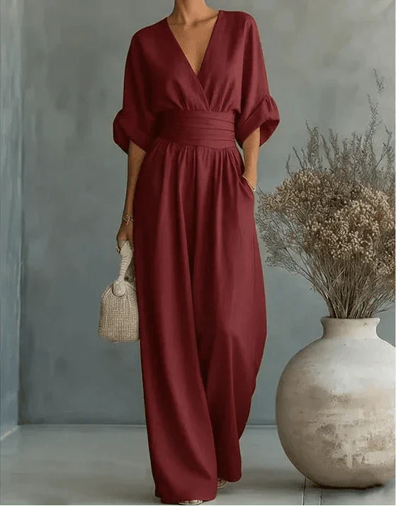 Élise - Elegante vloeiende jumpsuit - Bordeaux
