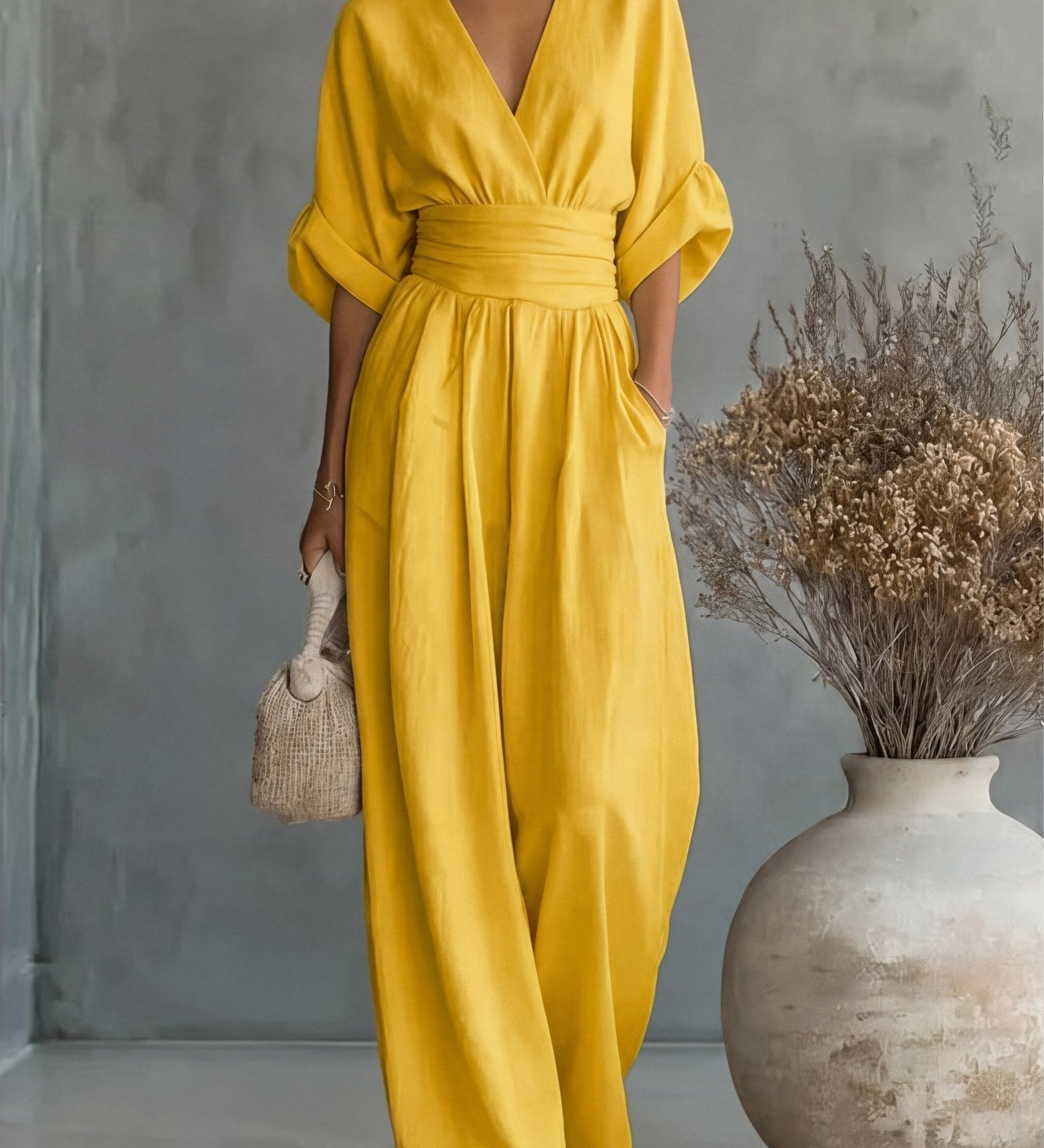 Élise - Elegante vloeiende jumpsuit - Geel