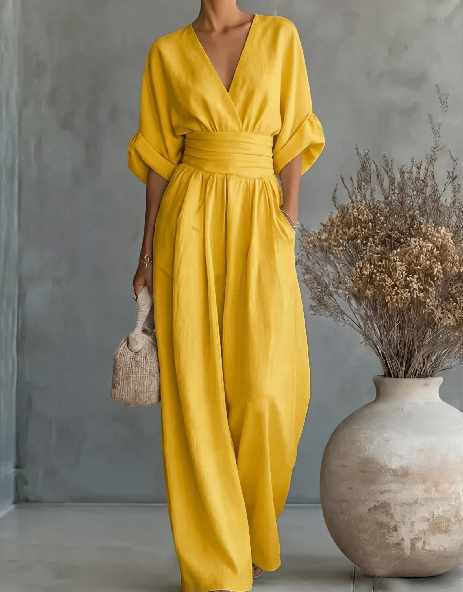 Élise - Elegante vloeiende jumpsuit - Geel