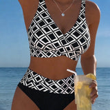 Tweedelige bikini met ruitprint