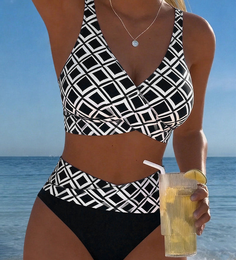 Tweedelige bikini met ruitprint
