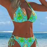 Kleurrijke bikini met halterhals en print