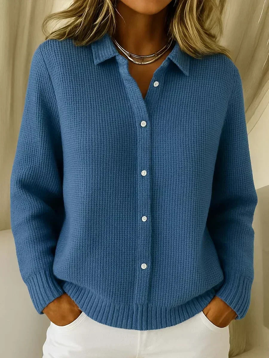 Katrina - Gestructureerd vest met knopen - Donkerblauw