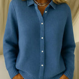 Katrina - Gestructureerd vest met knopen - Donkerblauw