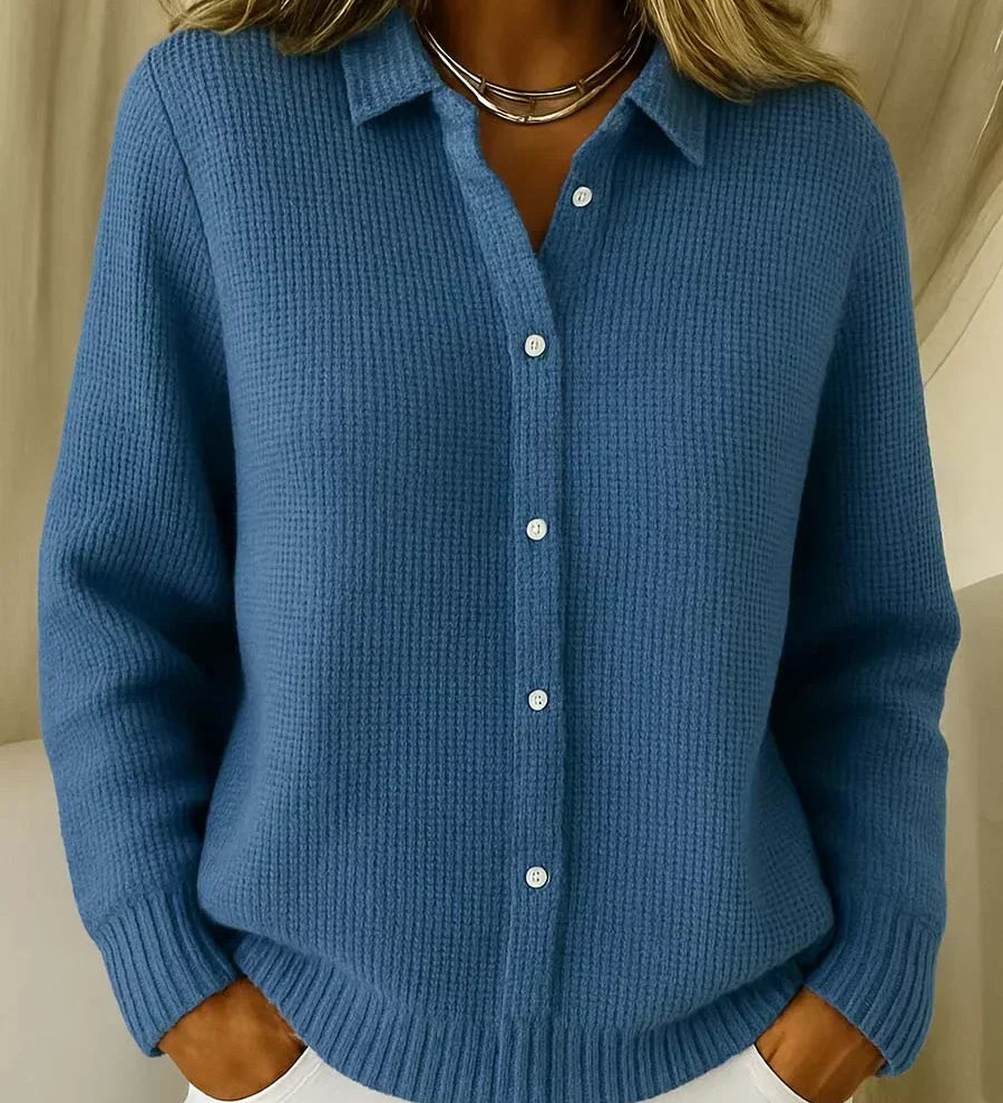Katrina - Gestructureerd vest met knopen - Donkerblauw