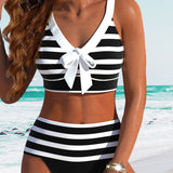 Maaike | Gestreepte Bikini met Hoge Taille