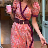 Elegante Roze Maxi Dress met Korte Mouwen
