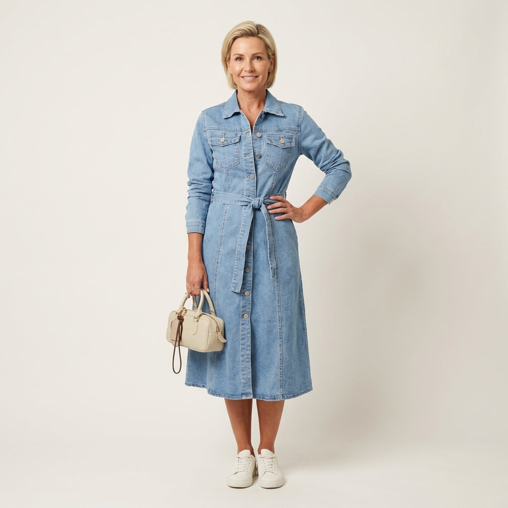 Idske - Lange denimjurk met lange mouwen
