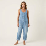 Xandra - Denim jumpsuit met brede knoopbanden - Lichtblauw