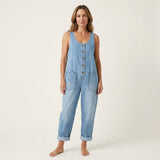 Xandra - Denim jumpsuit met brede knoopbanden - Lichtblauw