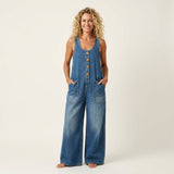 Stefanie - Denim jumpsuit met knoopbandjes - Blauw