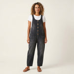 Xandra - Denim jumpsuit met brede knoopbanden - Zwart