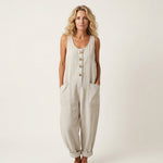 Stefanie - Denim jumpsuit met knoopbandjes - Wit