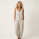 Xandra - Denim jumpsuit met brede knoopbanden - Wit