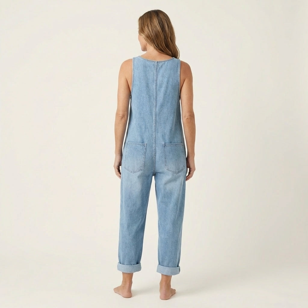 Xandra - Denim jumpsuit met brede knoopbanden - afbeelding 8