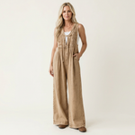 Suzan - Denim jumpsuit met wijde plooipijpen - Beige