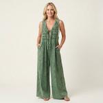 Suzan - Denim jumpsuit met wijde plooipijpen - Groen