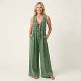Suzan - Denim jumpsuit met wijde plooipijpen - Groen