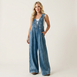 Suzan - Denim jumpsuit met wijde plooipijpen - Blauw