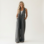 Suzan - Denim jumpsuit met wijde plooipijpen - Grijs