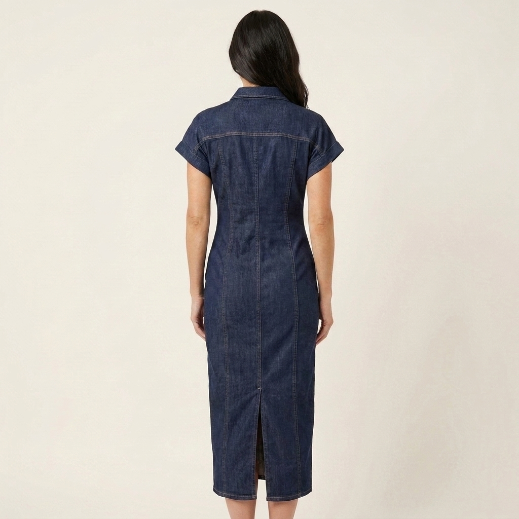 Marijse - Nauwsluitende midi-denimjurk met knopen - afbeelding 2