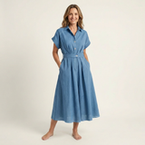 Romée - Midi-jeansjurk met knopen en ceintuur - Lichtblauw
