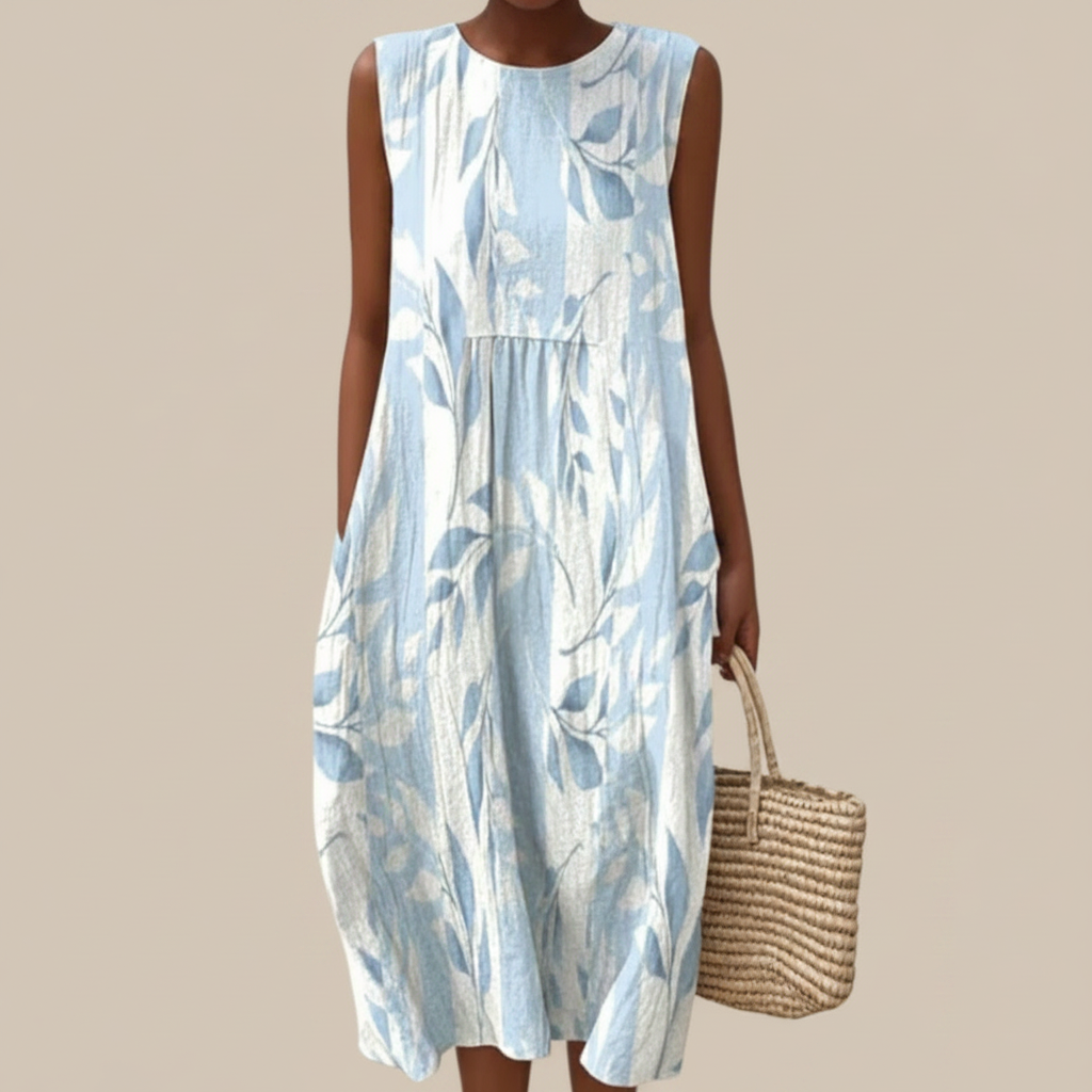 Joy - Mouwloze midi-jurk - Blauw-wit