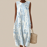 Joy - Mouwloze midi-jurk - Blauw-wit