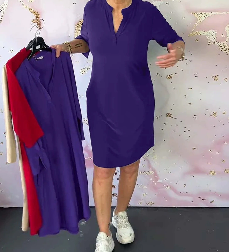Nienke | Effen jurk met V-hals
