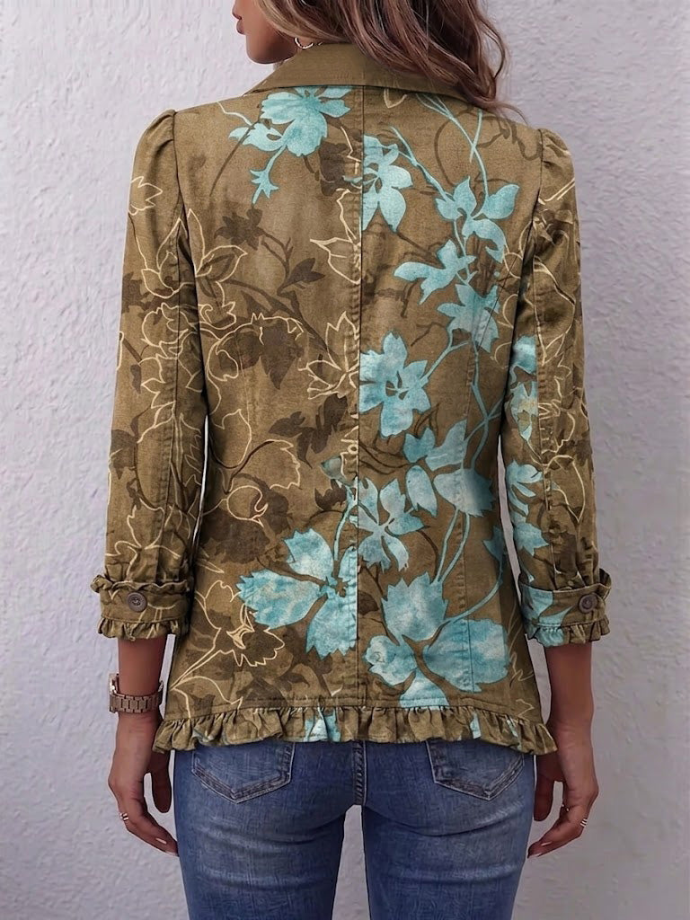 Elza - Boho jasje met ruches en bloemenprint in kleurverloop - afbeelding 2