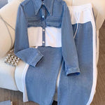 Wieteke - Set met kort kleurblokjasje en wijde broek - Wit