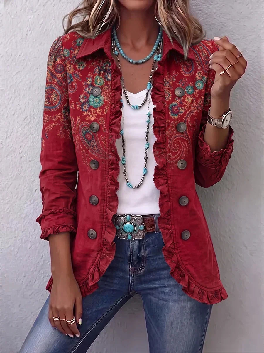Roosje - Rood boho jasje met ruches en paisleyprint - Rood