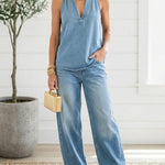 Roelie - Tweedelige denimset met vintagewassing - Lichtblauw