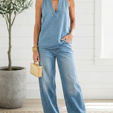 Roelie - Tweedelige denimset met vintagewassing - Lichtblauw