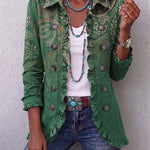 Annick - Boho jasje met ruches en paisleyprint - Groen