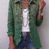 Annick - Boho jasje met ruches en paisleyprint - Groen