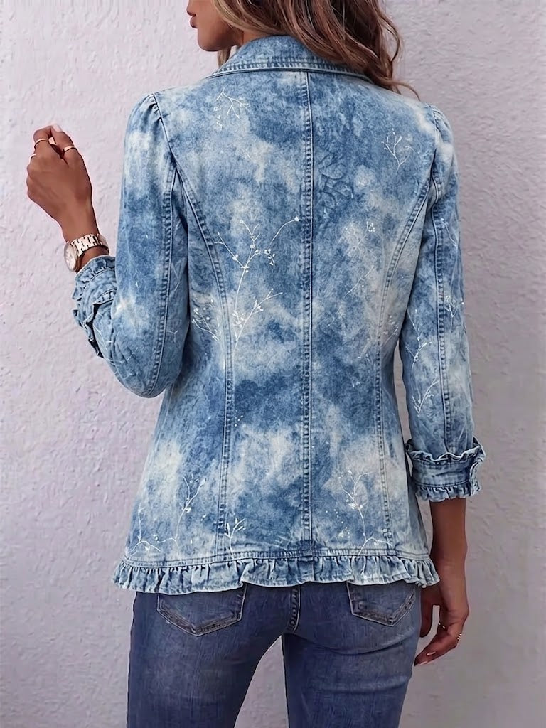 Cilia - Boho jasje met ruches en botanische print in kleurverloop - afbeelding 2