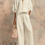 Henrietta - Tweedelige set met blouse en wijde broek - Wit