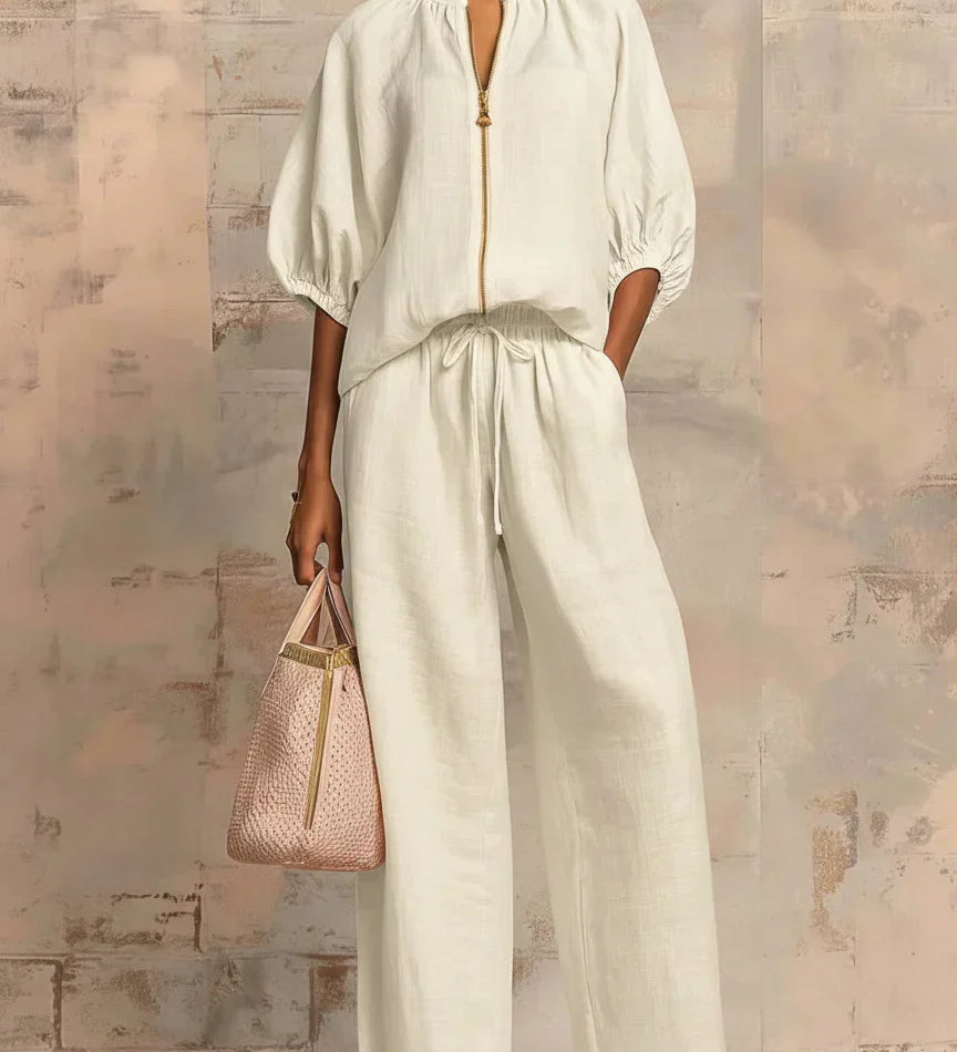 Henrietta - Tweedelige set met blouse en wijde broek - Wit
