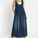 Rachel - Lange vintage denimjurk van zacht katoen - Blauw