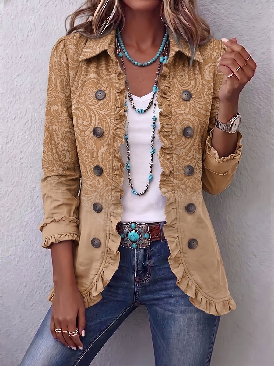 Esther - Jasje met ruches en westernprint - Kaki
