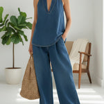 Roelie - Tweedelige denimset met vintagewassing - Blauw