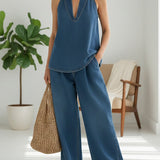 Roelie - Tweedelige denimset met vintagewassing - Blauw