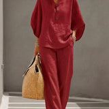 Immaculata - Linnen set met vleermuismouwen - Rood