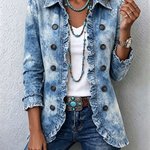 Cilia - Boho jasje met ruches en botanische print in kleurverloop - Blauw